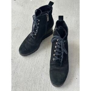 Aquatalia Women’s 6 Black Suede Round Toe Lace Up Wedge Platform Combat Boots